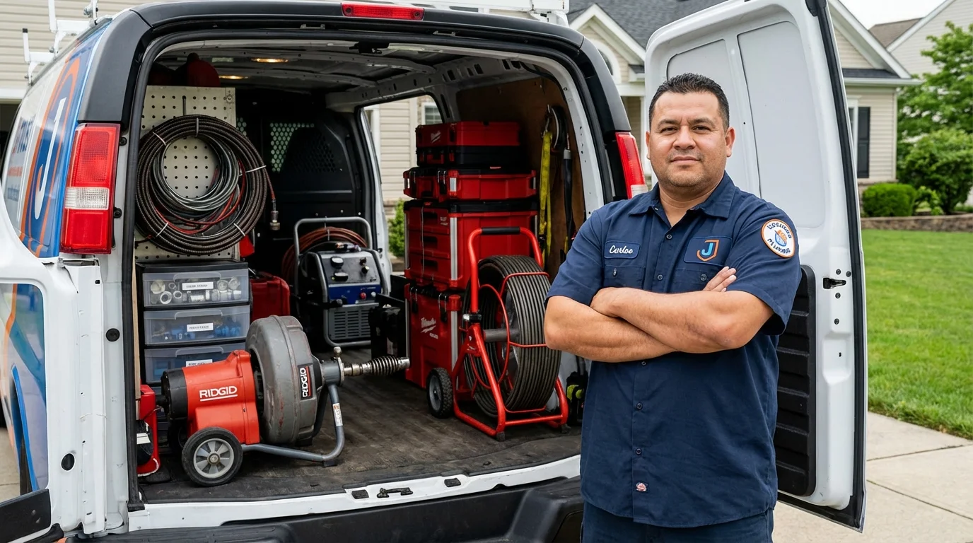 Professional drain cleaning equipment and Johns Plumbing LLC plumber in Sulphur