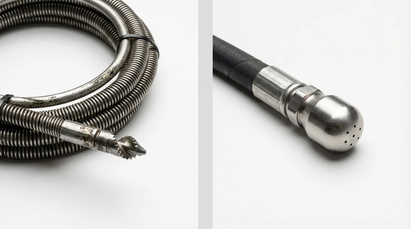 Drain snake cable and hydro jetting nozzle used for drain cleaning in Sulphur, OK
