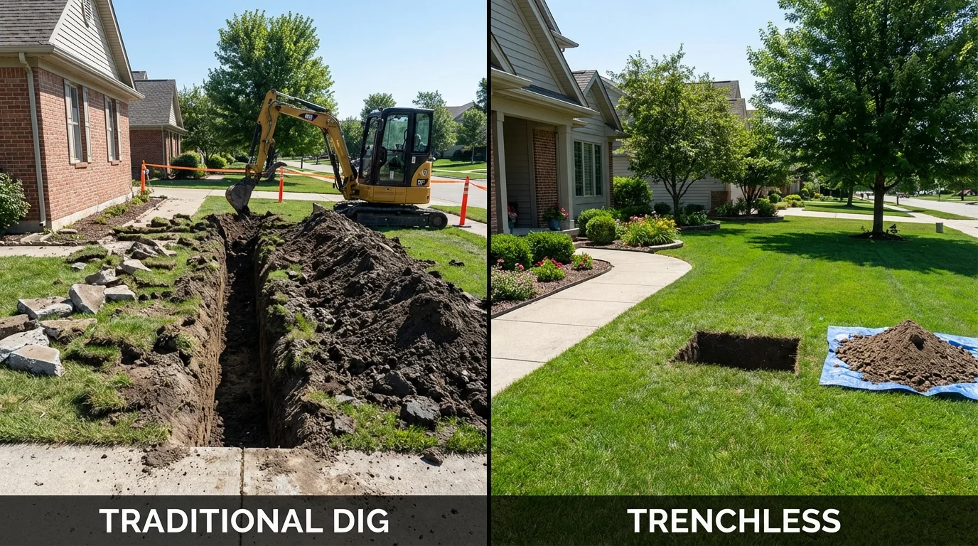 Trenchless sewer repair with minimal yard damage versus traditional excavation in Sulphur, OK